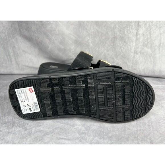 FitFlop Women's F-Mode Black Big Buckle Shimmerlux Flatform Sandals Gold US 9 - Picture 7 of 8